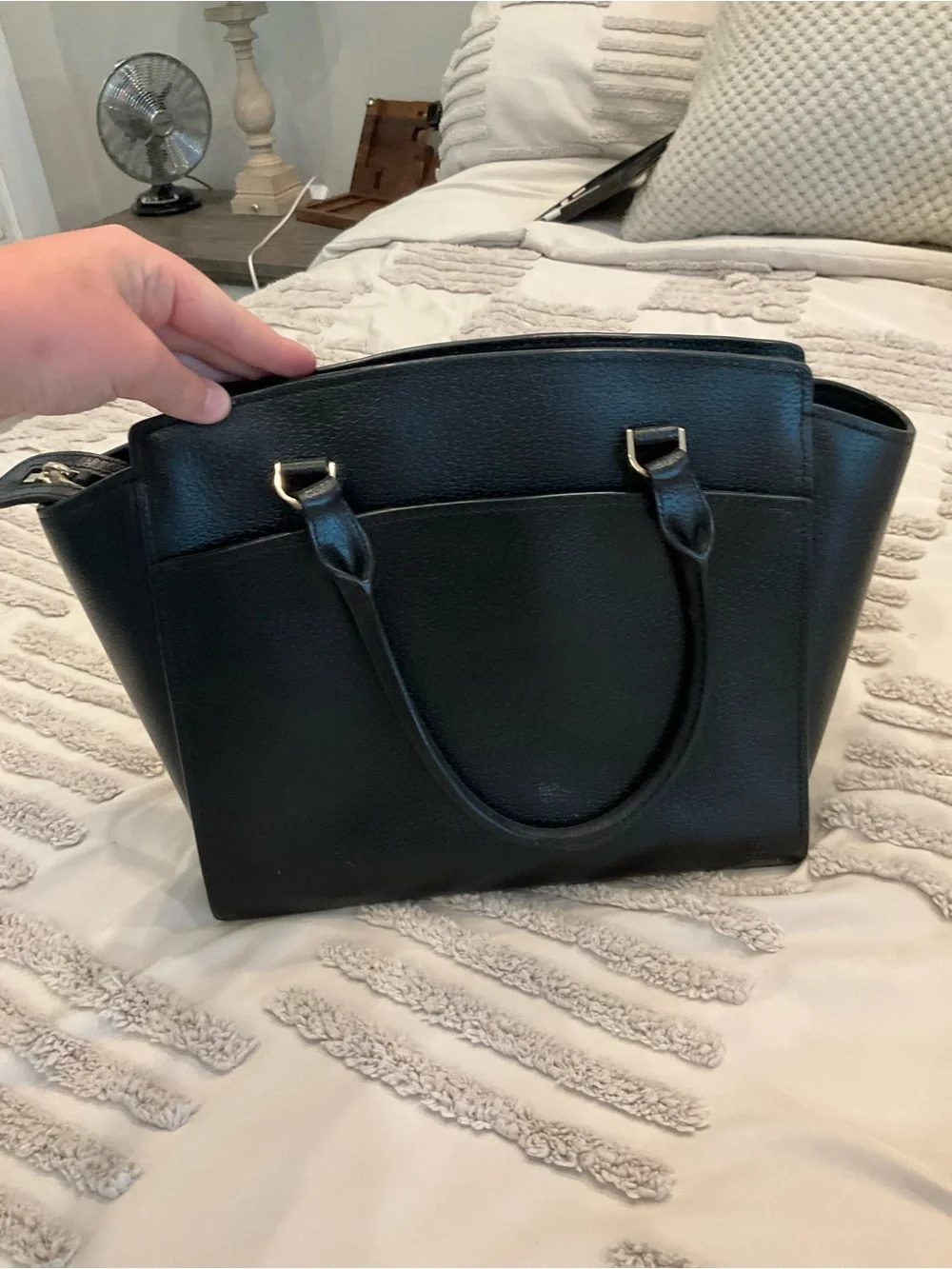kate spade Black Pebbled Leather Tote with Top Handles